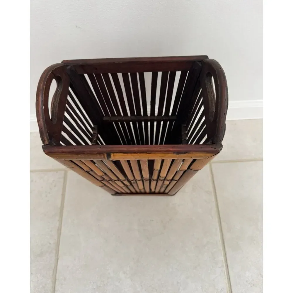 Vintage rattan waste basket trash can